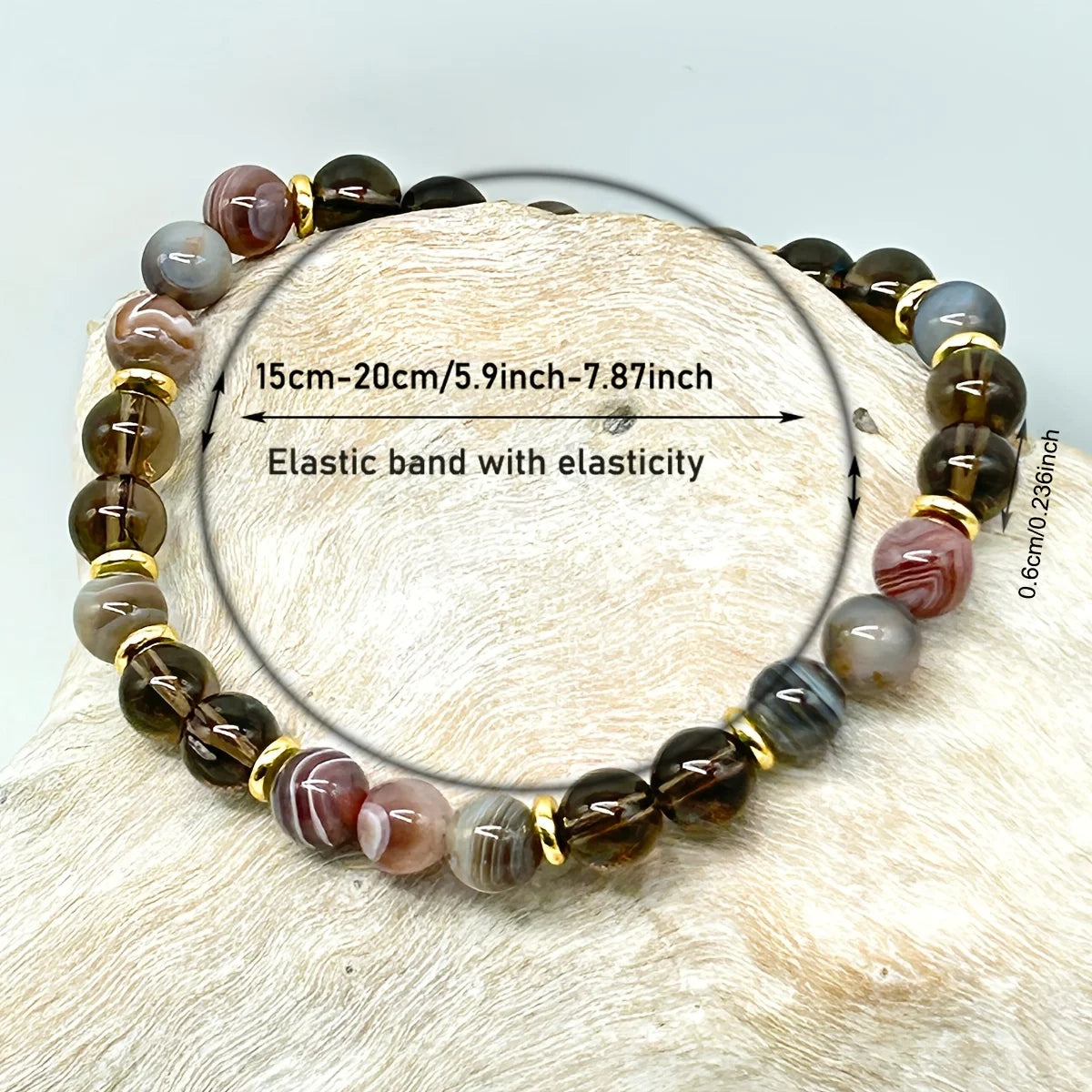 1 Stück/Überdenkungsarmband aus Botswana-Achat und Rauchquarz, handgefertigter Schmuck für Männer und Frauen, Weisheits- und Stärkeschmuck