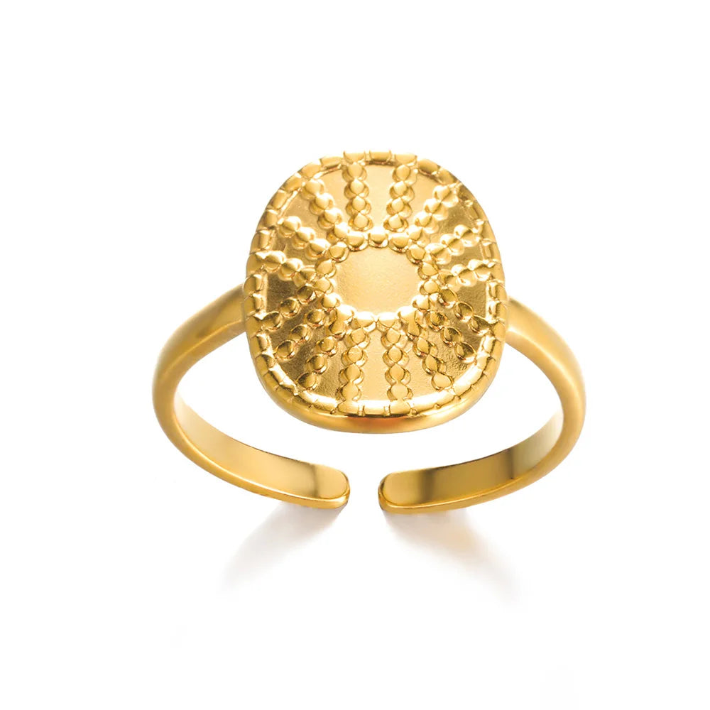 Minimalistische Textur Edelstahl Geometrische Ringe für Frauen Gold Farbe Öffnung Paar Ring Ästhetische Hochzeit Weihnachten Schmuck