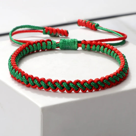 Tibetisch-buddhistische Glücksbringer-Armbänder und Armreifen für Damen und Herren, handgefertigte Knoten, grünes rotes Seil, Weihnachtsgeschenk, Armband-Schmuck
