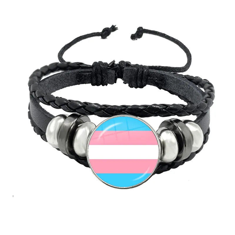 LGBT Schwarz Weave Leder Armband Bi Stolz Glas Cabochon Homosexuell Stolz Regenbogen Flagge Foto Armreif Schmuck Für Frauen Männer Liebhaber geschenk