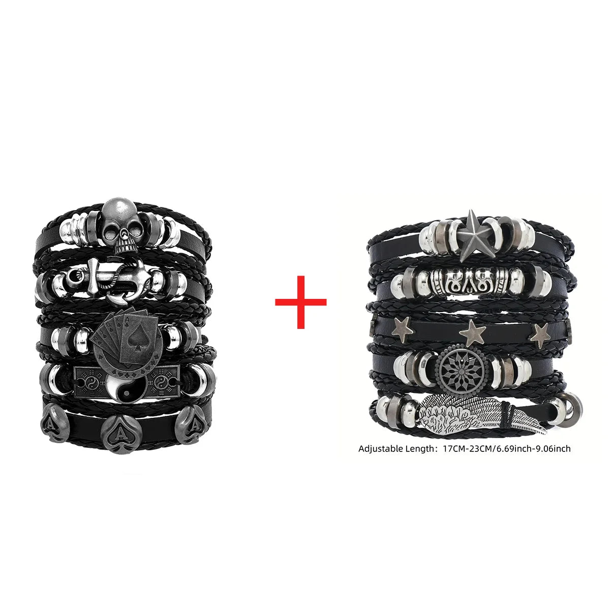 Mode Armband Viking Armband für Männer Hand Armbänder gewebt Schädel Hand Schmuck verstellbare Leder Set Viking Mann Armband