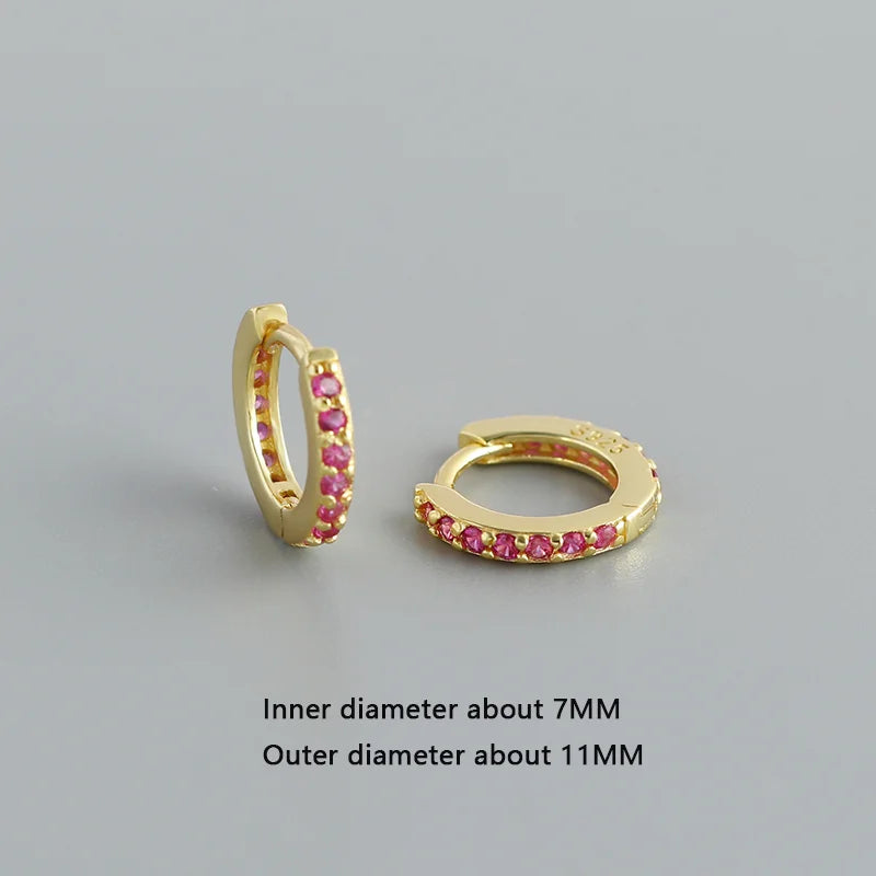 WANTME 925 Sterling Silber Einfache Farbe Zirkon Huggies 8,8mm Ohr Creolen für Frauen Mode Überzogene 18 k Gold Charms schmuck