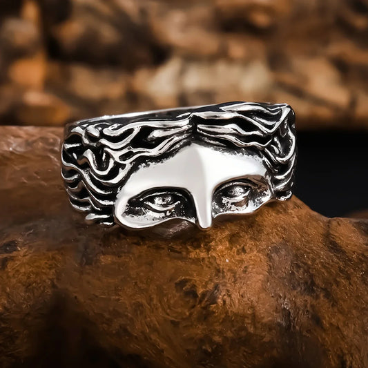 Vintage Gold Farbe Jesus Halbe Gesicht Offenen Ring für Männer Frauen Retro Religiöse Glaube Schmuck Reinem Kupfer Finger Ringe Bands Geschenke