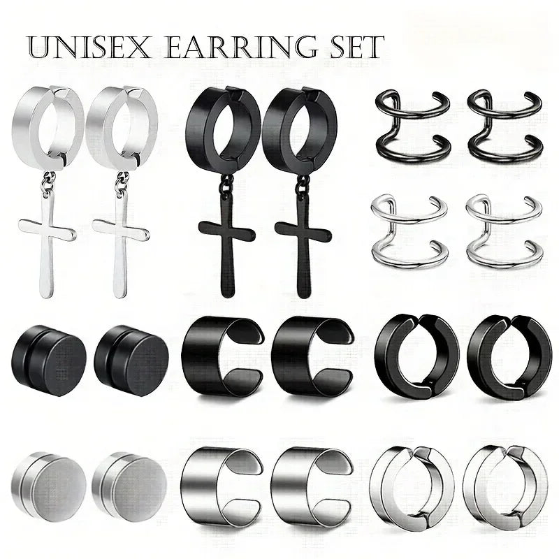 2 Stück Punk Herren Starker Magnet Magnet Ohrstecker Set Nicht Piercing Ohrringe Gefälschte Kreuz Ohrringe Geschenk für Freund Liebhaber Schmuck