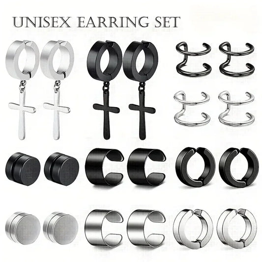 2 Stück Punk Herren Starker Magnet Magnet Ohrstecker Set Nicht Piercing Ohrringe Gefälschte Kreuz Ohrringe Geschenk für Freund Liebhaber Schmuck