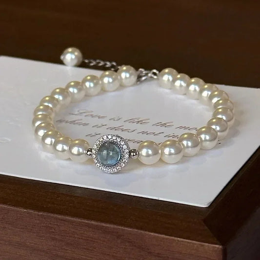 925 Sterling Silber Blau Zirkon Perle Armband Frauen Französisch Vintage Luxus Charme Armbänder Fashion Party Schmuck Urlaub Geschenke