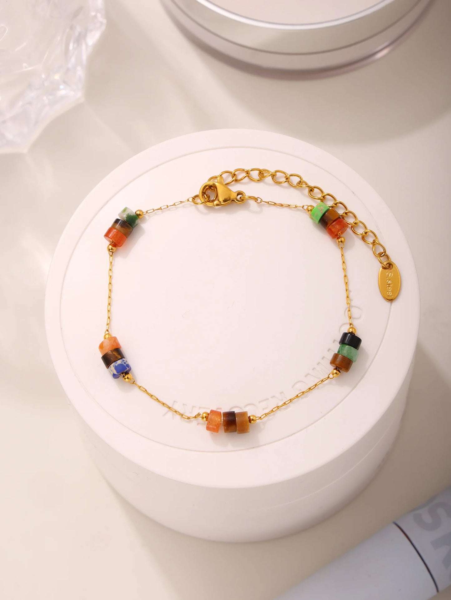 Liora No Anlauffarben Stein Halskette Armbänder Für Frauen Edelstahl Dünne Kette Schmuck Sets PVD Vergoldet Frauen Schmuck
