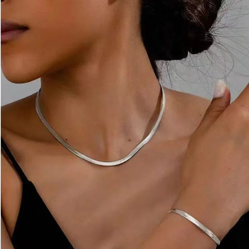 Joy Espero Mujer Goldene Edelstahl Schlangenknochen Kette Halskette Hip Hop Chic Frauen Einfachen Stil Halskette Armband Sets Schmuck Mohamed