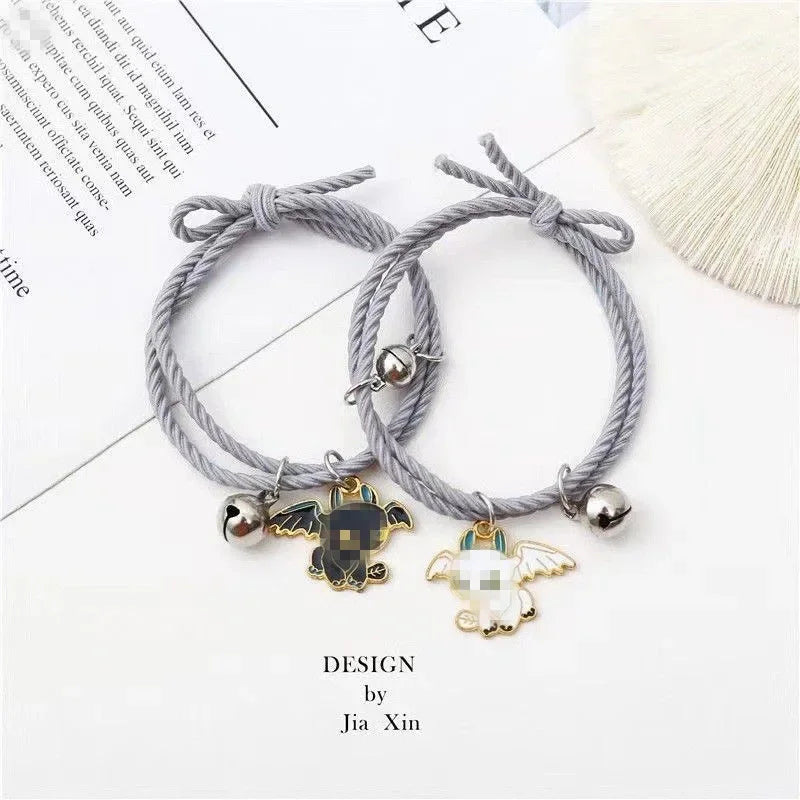 Schwarz-weiße zahnlose Paar-Armbänder, Damen-Geburtstagsgeschenk, kleine Lederhülle, Glockenarmband, Kopfseil für Männer und Frauen