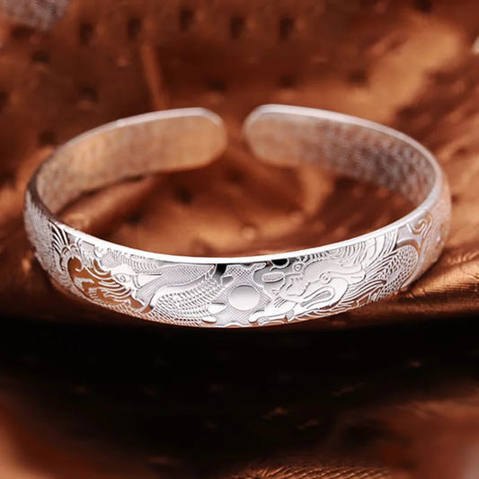 Loong Phoenix Offener Armreif aus 925er-Sterlingsilber für Damen, luxuriöser Hochzeits- und Verlobungsschmuck