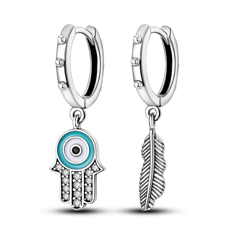 Original 925 Sterling Silber Hand von Fatima Blue Eye of Evil Creolen Kreuz Eardrop Ohrringe für Frauen Geschenk