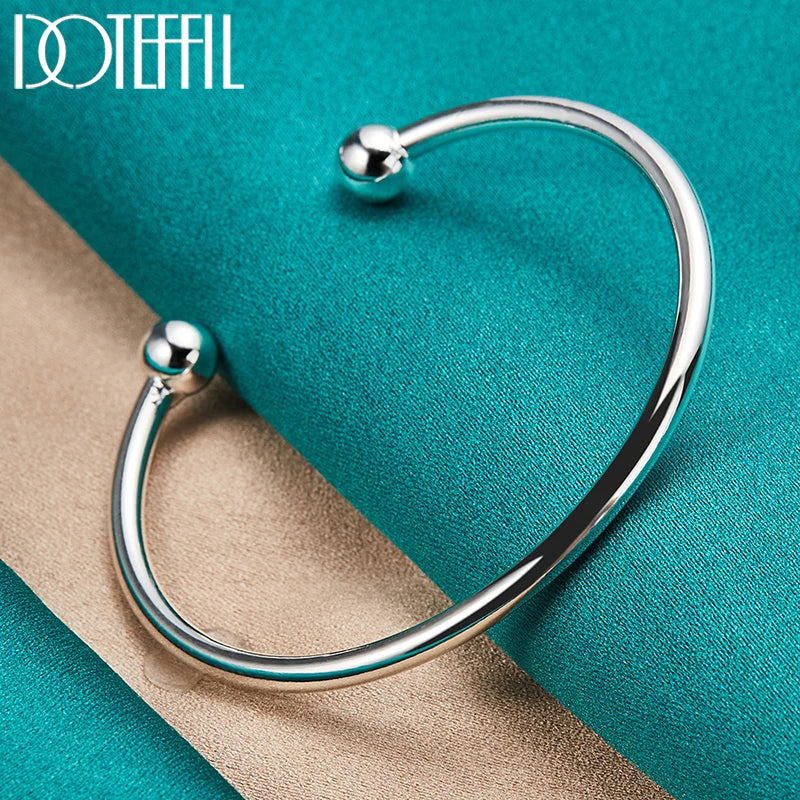 DOTEFFIL 925 Sterling Silber 4mm Glatte Solide Perlen Armband Manschettenknöpfe Armreifen Für Frauen Männer Hochzeit Verlobung Party schmuck