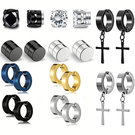 2-teiliges Punk-Ohrstecker-Set für Herren mit starkem Magnet, nicht durchdringende Ohrringe, gefälschte Kreuz-Ohrringe, Geschenk für Freund, Liebhaber, Schmuck