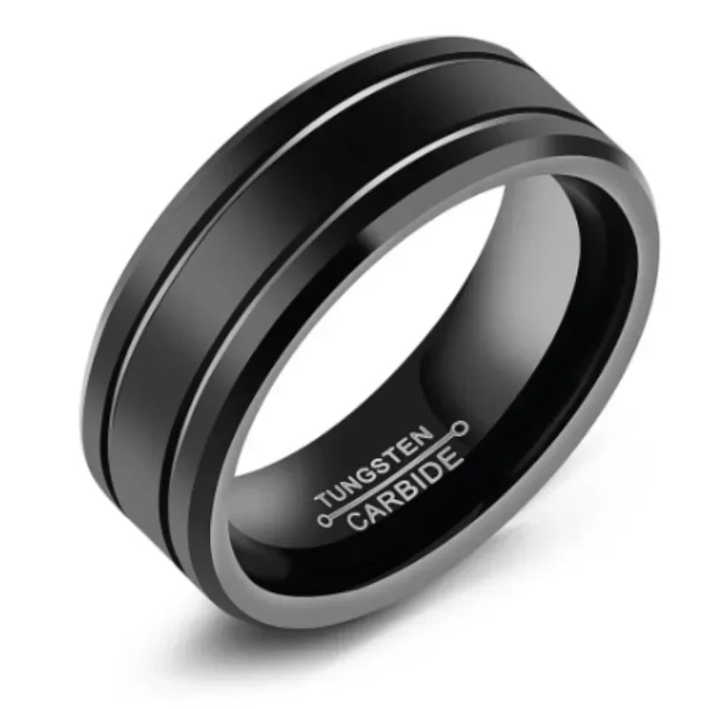 Schwarzer Wolframkarbid-Ring für Herren, gebürstet, schwarz, Ehering für Herren, Verlobungsringe für Herrenschmuck, 8 mm Edelstahl