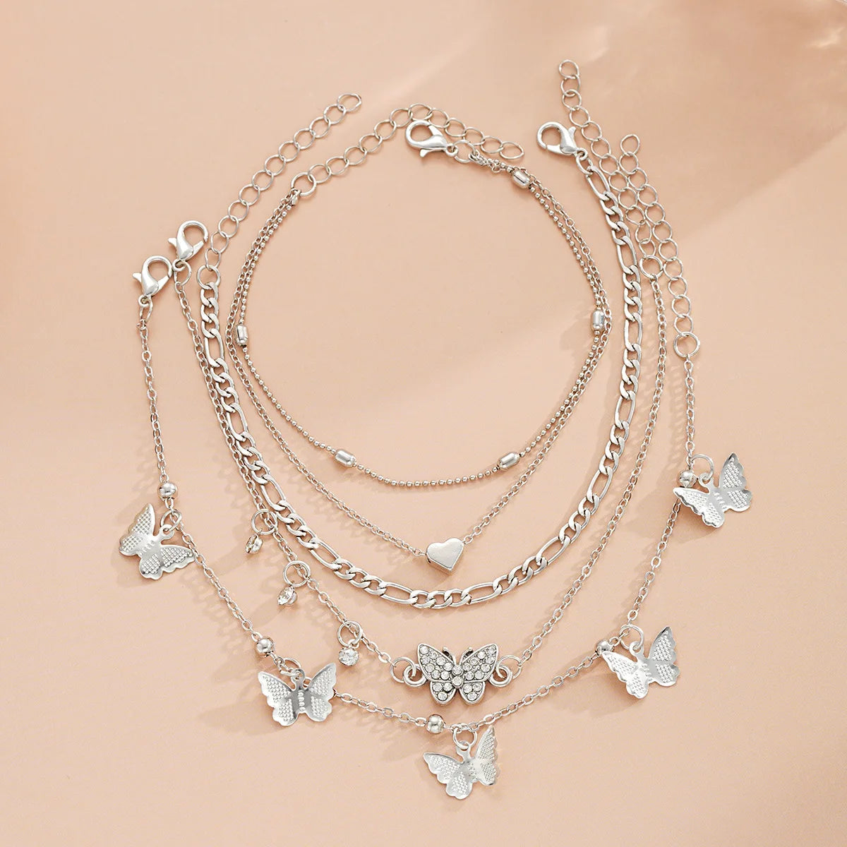 Punk Vintage Böhmischen Gold Farbe Fußkettchen für Frauen Mädchen Schlüssel Herz Schmetterling Bein Knöchel Fußkettchen Armband Strand Weibliche Schmuck Geschenk