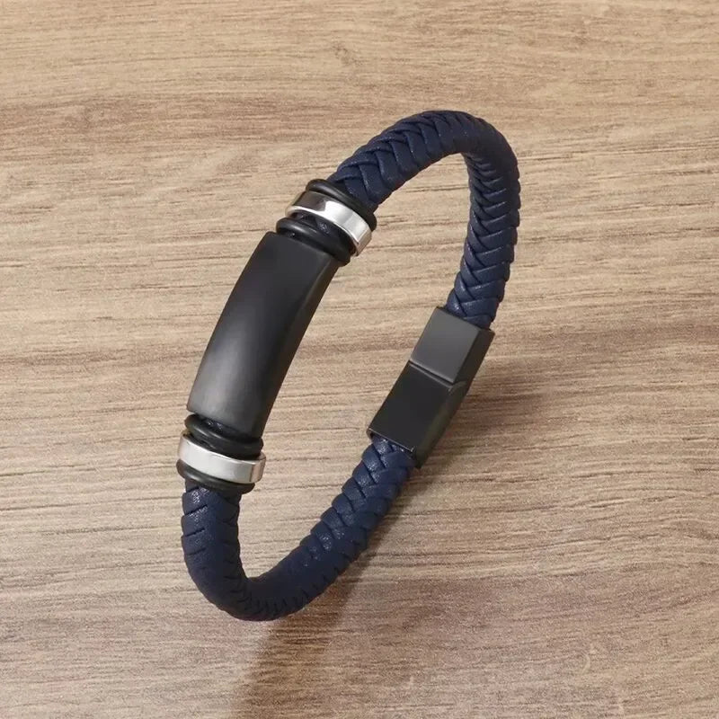 Klassisches einlagiges schwarzes handgewebtes Lederarmband mit Metall-Magnetverschluss, Herrenmode, Business-Schmuck, Geschenk