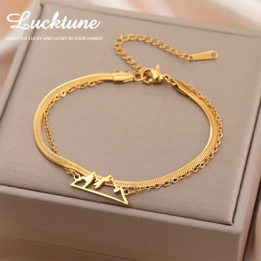 Lucktune Mountain Charms Edelstahl Armband Schmuck Für Frau Mode Doppel Kette frauen Hand Armbänder Geburtstag Geschenk