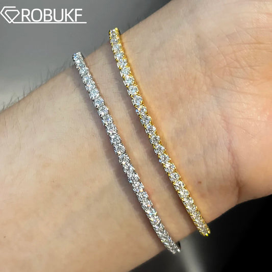 2,5/3 mm voller Moissanit-Tennisarmbänder für Damen und Herren, 925er Sterlingsilber, 18 Karat vergoldet, minimalistischer elastischer Armreif mit GRA