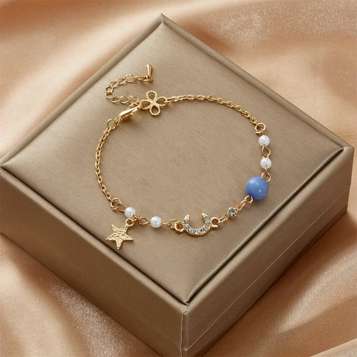 Mode Frauen Edelstahl Stern Mond Perle Einfache Kristall Zirkon Armband Armband Anhänger Schmuck Mädchen Party Party Geschenk