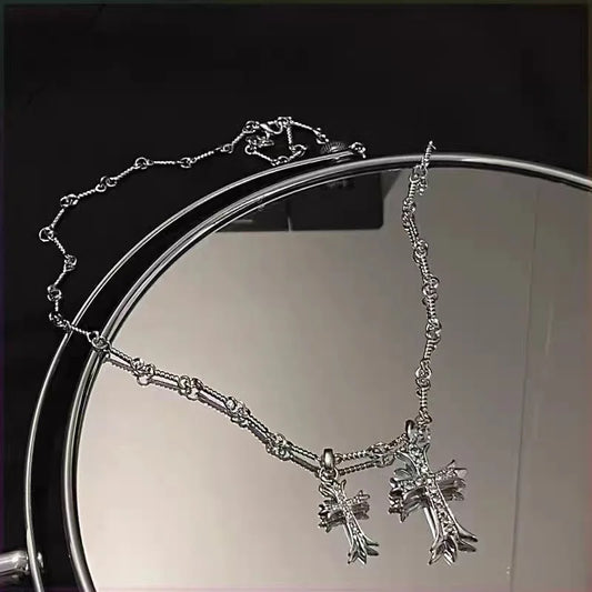 Wlp trend ige gotische Doppelkreuz Strass Anhänger Halskette für Frauen Männer Paare Hip Hop Choker Halskette Kragen Schmuck Geschenk