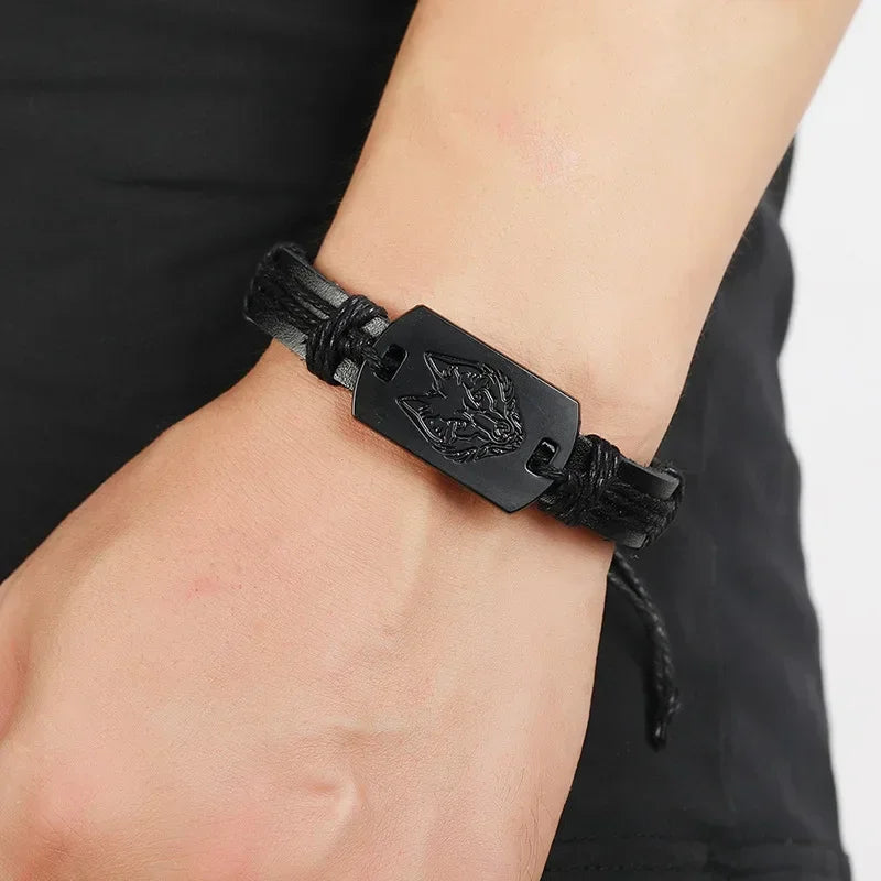 Hip Hop Rock Band Armband Steampunk Band Symbol verstellbar Wolf Kopf Charme Leder Armbänder Männer Frauen Kollektion