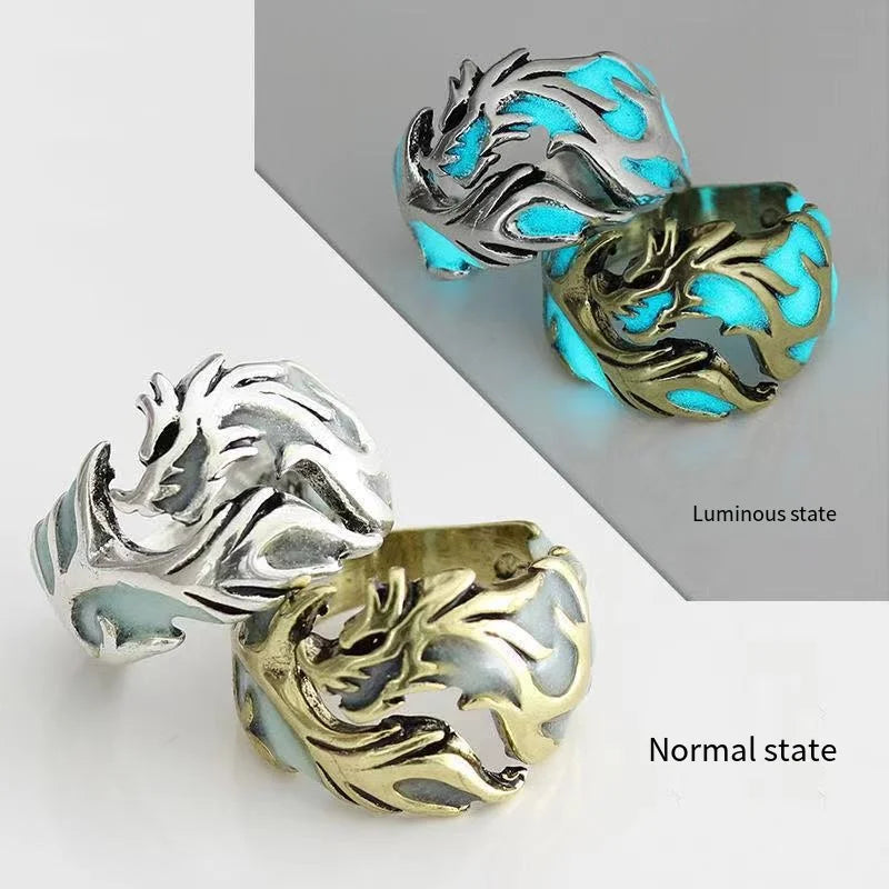 2024 mode Leuchtende Drachen Ringe Gothic Einstellbar Männer Edelstahl Ringe Einzigartige Jungen Schmuck Vintage Halloween Anillos