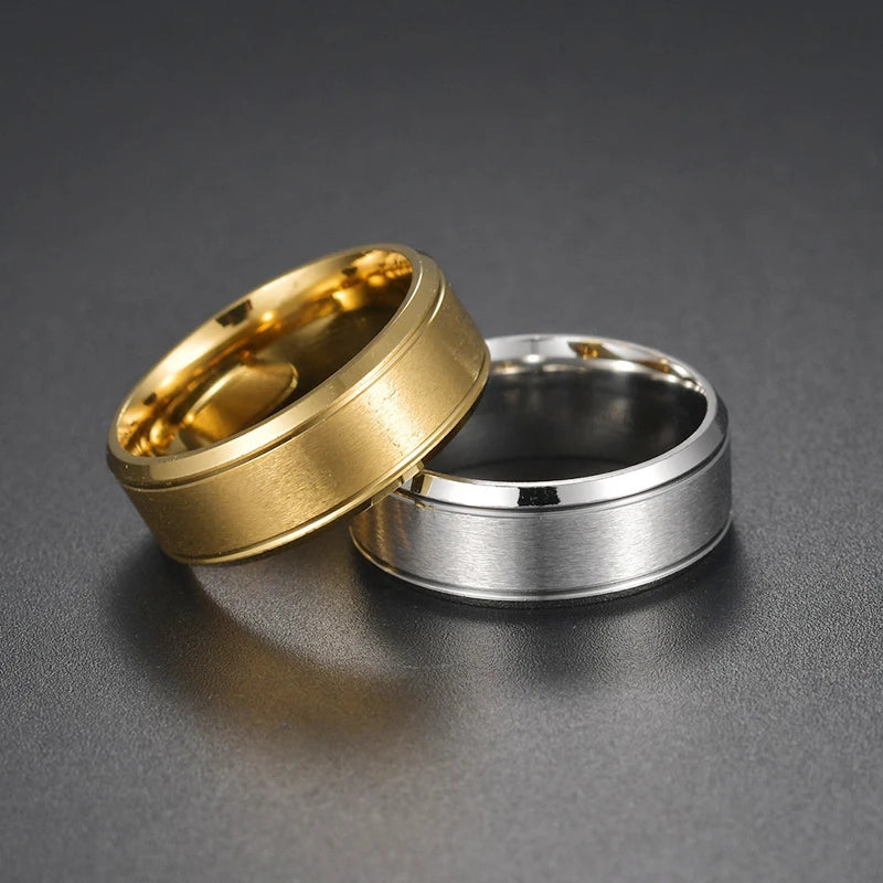 8mm Matt Edelstahl Einfaches Design Schlichte Titan Ringe Gold Ton Versilbert Schwarz Blau Ringe Männer Frau Schmuck Geschenk
