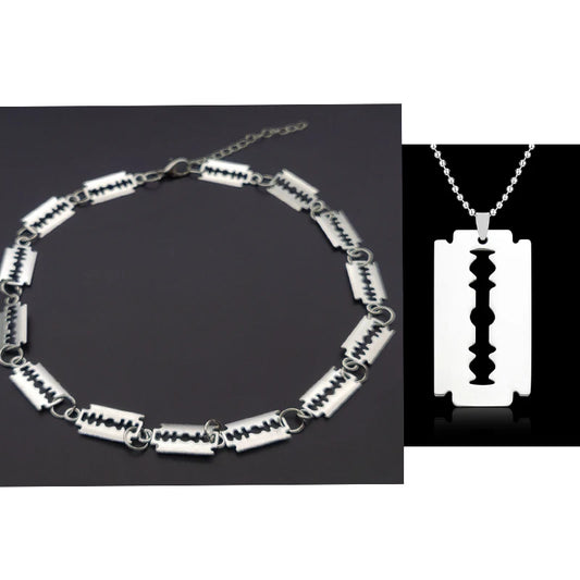 Edelstahl Klinge Rasiermesser Halsketten Gothic Punk Männer Schmuck Silber Farbe Metall Anhänger Halskette Hiphop Zubehör