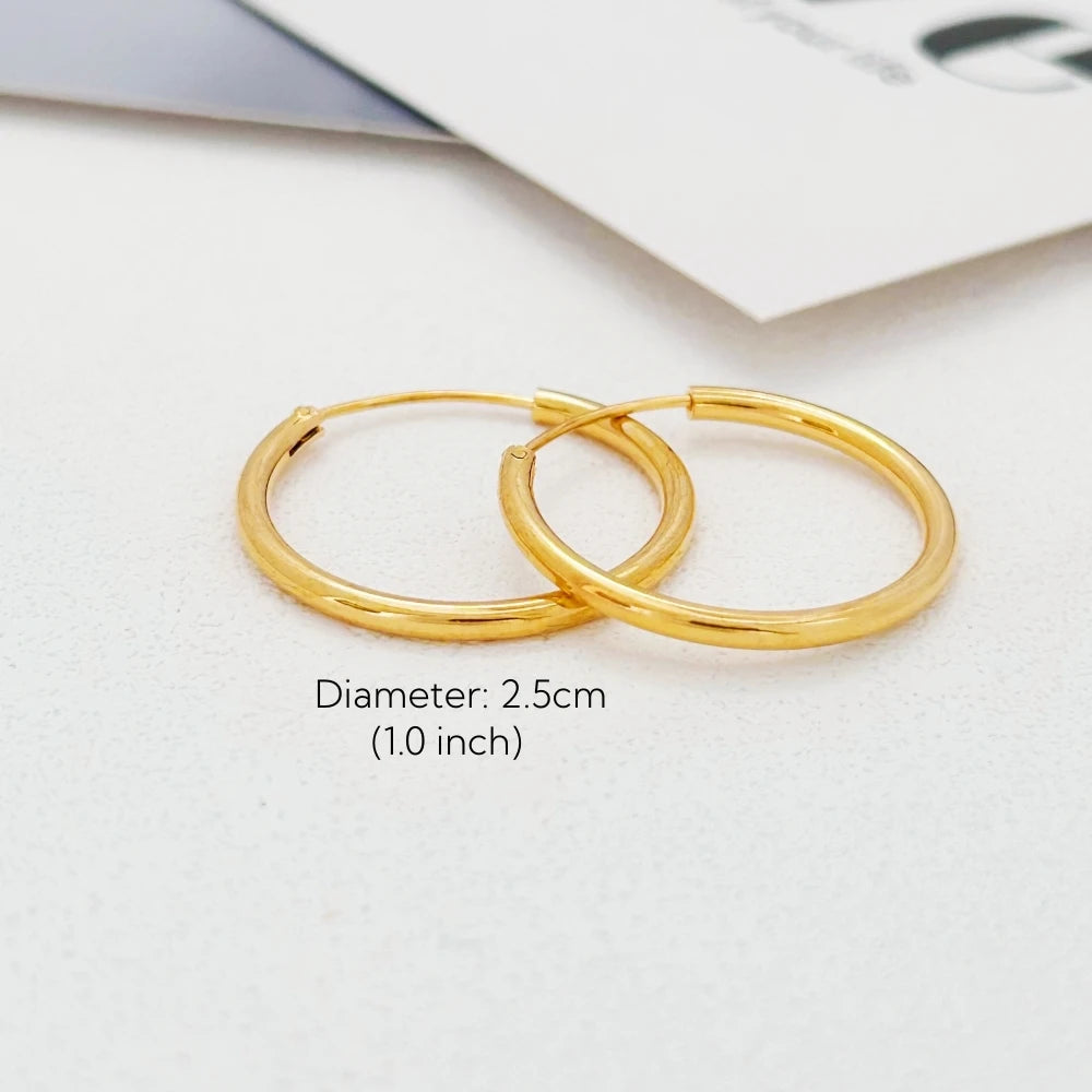 Vergoldete glatte runde Kreis-große Creolen für Damen, Größe 12/25/30/40/50/60 mm, Edelstahl, Schmuck, Accessoires, Geschenke