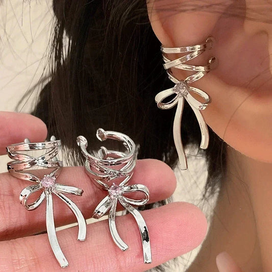 Rosa Schmetterling Ohr Manschette Ohrringe Für Frauen Mädchen Mode Bowknot Keine Piercing Clips Ohrring Gefälschte Piercing Ballett Clip Auf Schmuck