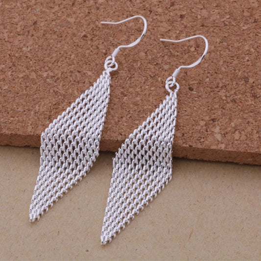 Ohrringe aus 925er-Sterlingsilber, Netzstoff, für Damen, exquisiter Student, Freundin, Schmuck, Accessoires, Hochzeit, Mode, Geschenk