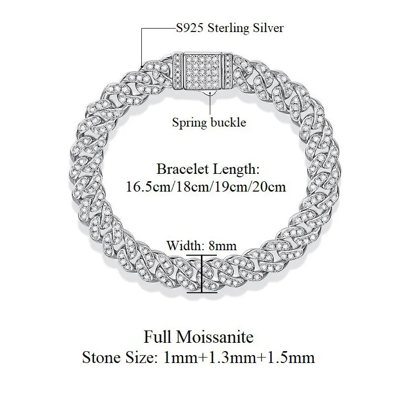 Hala D Farbe Voller Moissanit Echt S925 Sterling Silber Kubanisches Armband mit GRA Hiphop Kubanische Kette Edlen Schmuck Männer Frauen Geschenk