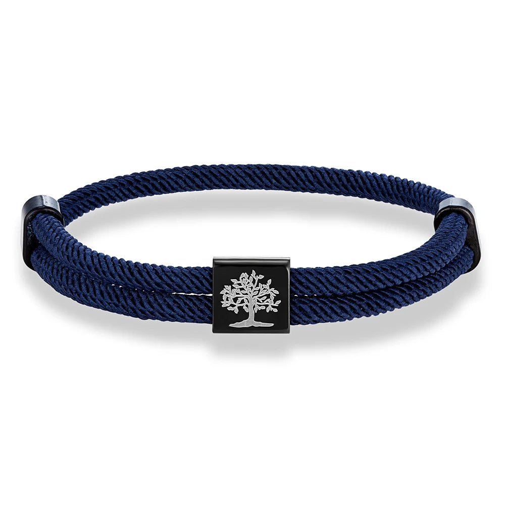 MKENDN Handgefertigtes marineblaues geflochtenes Seilarmband aus Edelstahl. Der Baum des Lebens, quadratische Armbänder für Männer und Frauen, Paarschmuck
