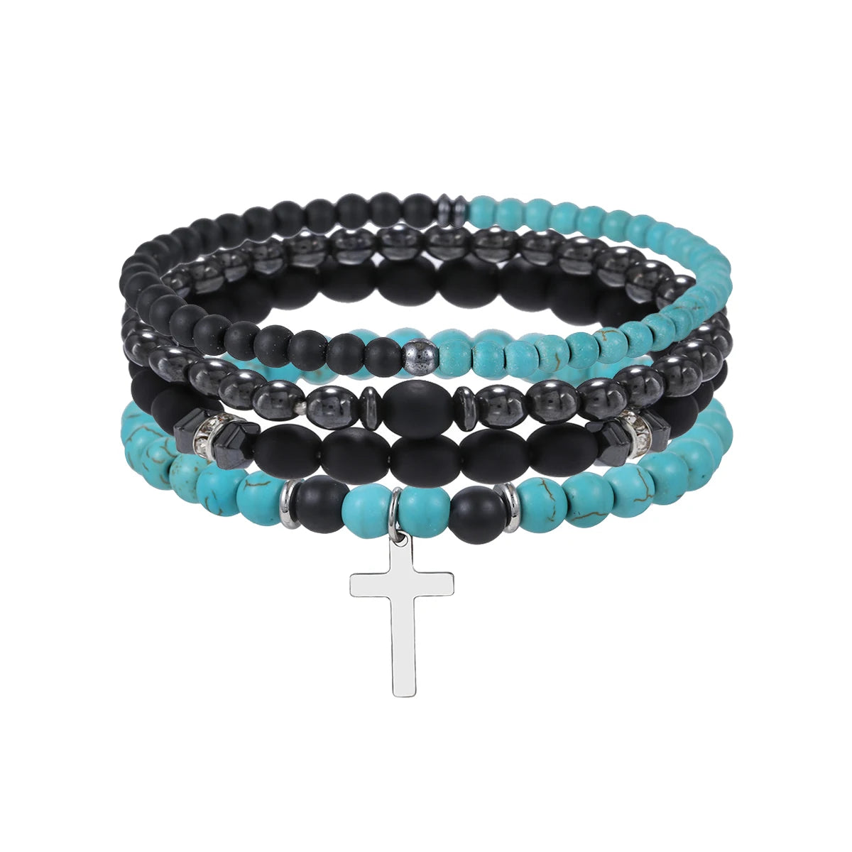 4 Teile/satz Schwarz Gall Stein Vulkanstein Holz Perlen Multi-schicht männer Kombination Elastische Armband Für Paar Freunde schmuck