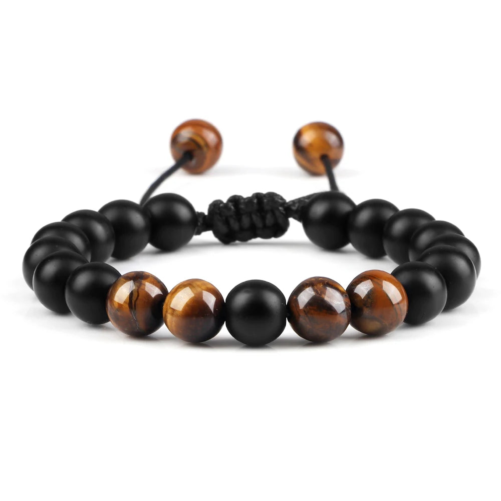 Schwarz Lava Onyx Naturstein Geflochtenes Armband Armreif Für Männer Frauen Heilung Balance Tigerauge Buddha Armband Charme Yoga Schmuck