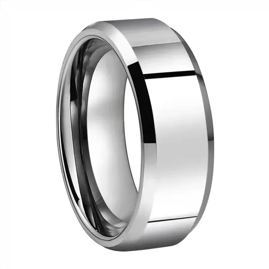 Einfache Edelstahlringe Titanstahl Punk Trendy Persönlichkeit Metall Abgeschrägter Rand Polierter Ring für Damen Herren Party