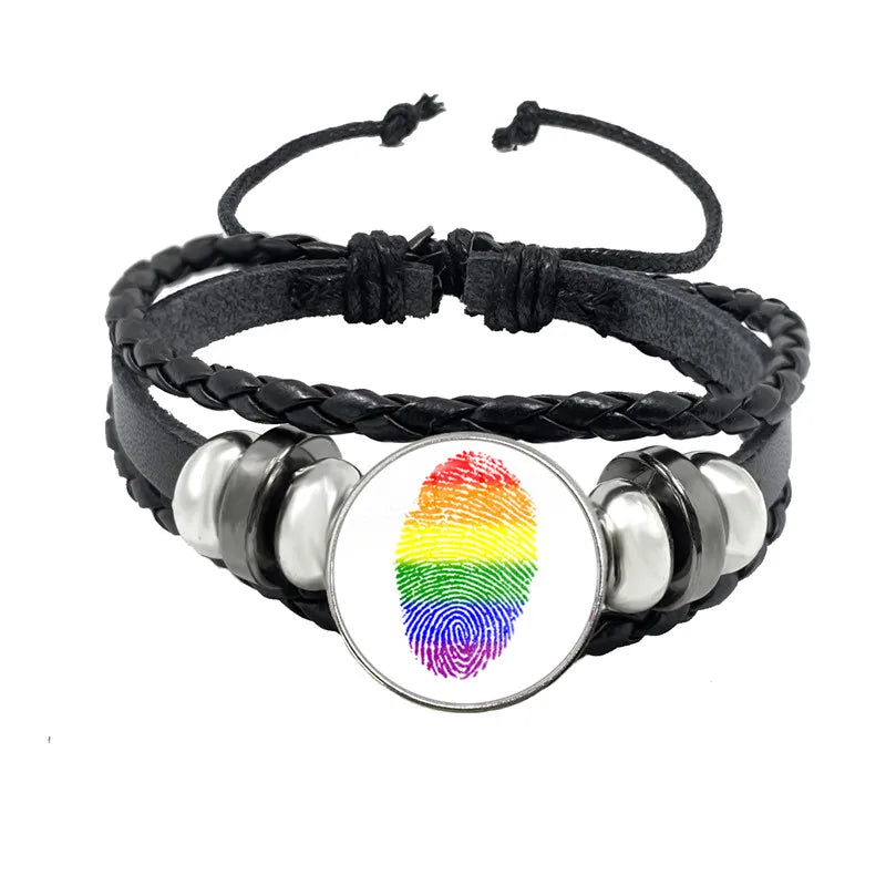 LGBT Schwarz Weave Leder Armband Bi Stolz Glas Cabochon Homosexuell Stolz Regenbogen Flagge Foto Armreif Schmuck Für Frauen Männer Liebhaber geschenk