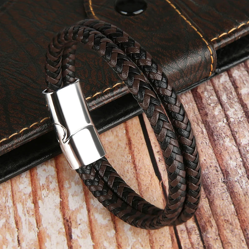2025 NEUE Echtes Leder Armbänder & Armreifen für Männer Frauen Doppel Schicht Leder Seil Armband Handgemachten Schmuck Homme Pulseras