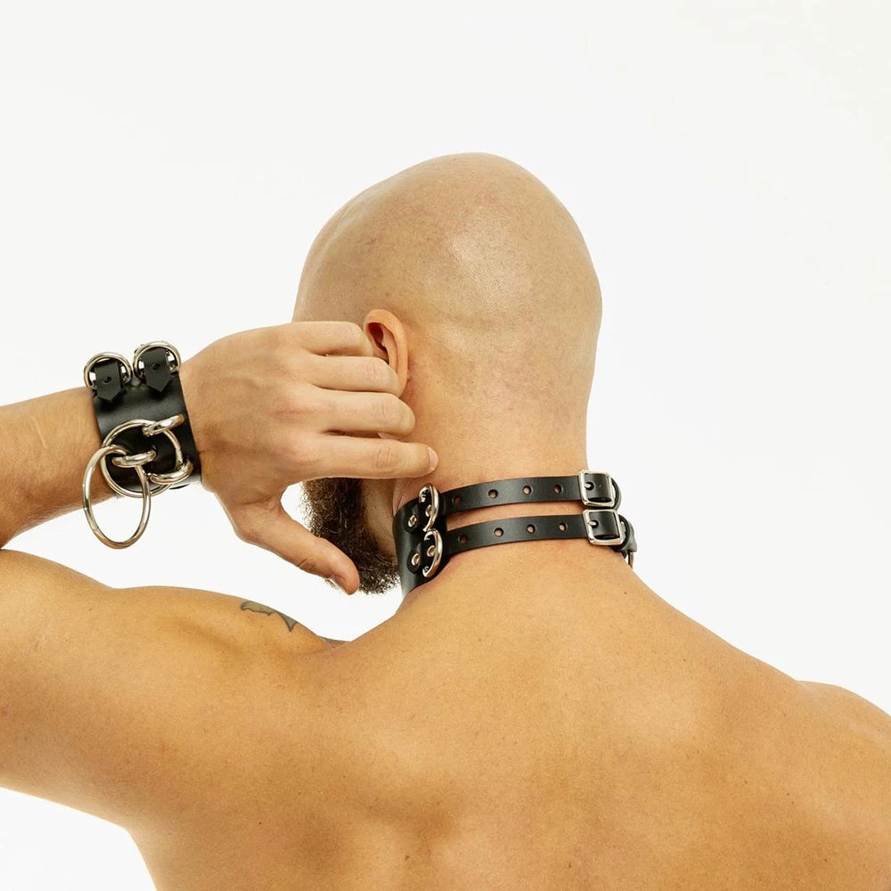 Mode Pu Leder Armband Armband Geschirr Halskette für sexy Männer BDSM Bondage Körper Arm Ringe erotische Rave Vintage Punk Schmuck