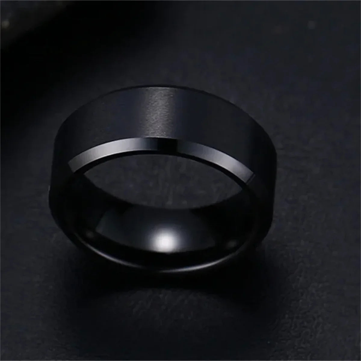 Charm-Schmuckring für Männer und Frauen, Edelstahl, schwarze Ringe, Hochzeit, Verlobung, Band, hochwertiger, mattierter Herrenschmuck