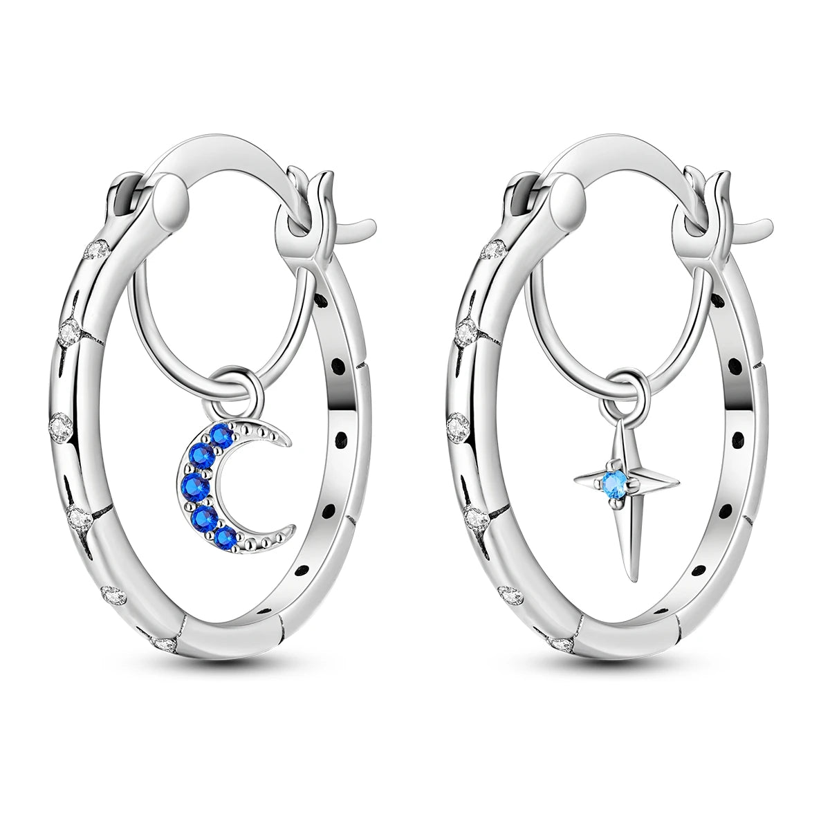 Creolen aus 925er Silber für Damen, Pendientes, Mond, Sonne, Original-Ohrringe, Modeschmuck
