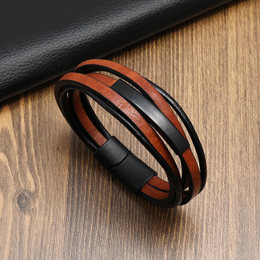 Neue männer Leder Geflochtene Armband Legierung Magnet Schnalle Multilayer Leder Armband Retro Einfache Armband Großhandel
