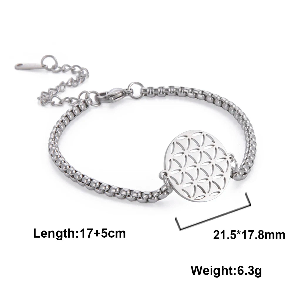 Lucktune Wikinger Blume des Lebens Armband für Frauen Edelstahl Hohl Geometrische Box Kette Handgelenk Armbänder Wicca Schmuck Geschenk