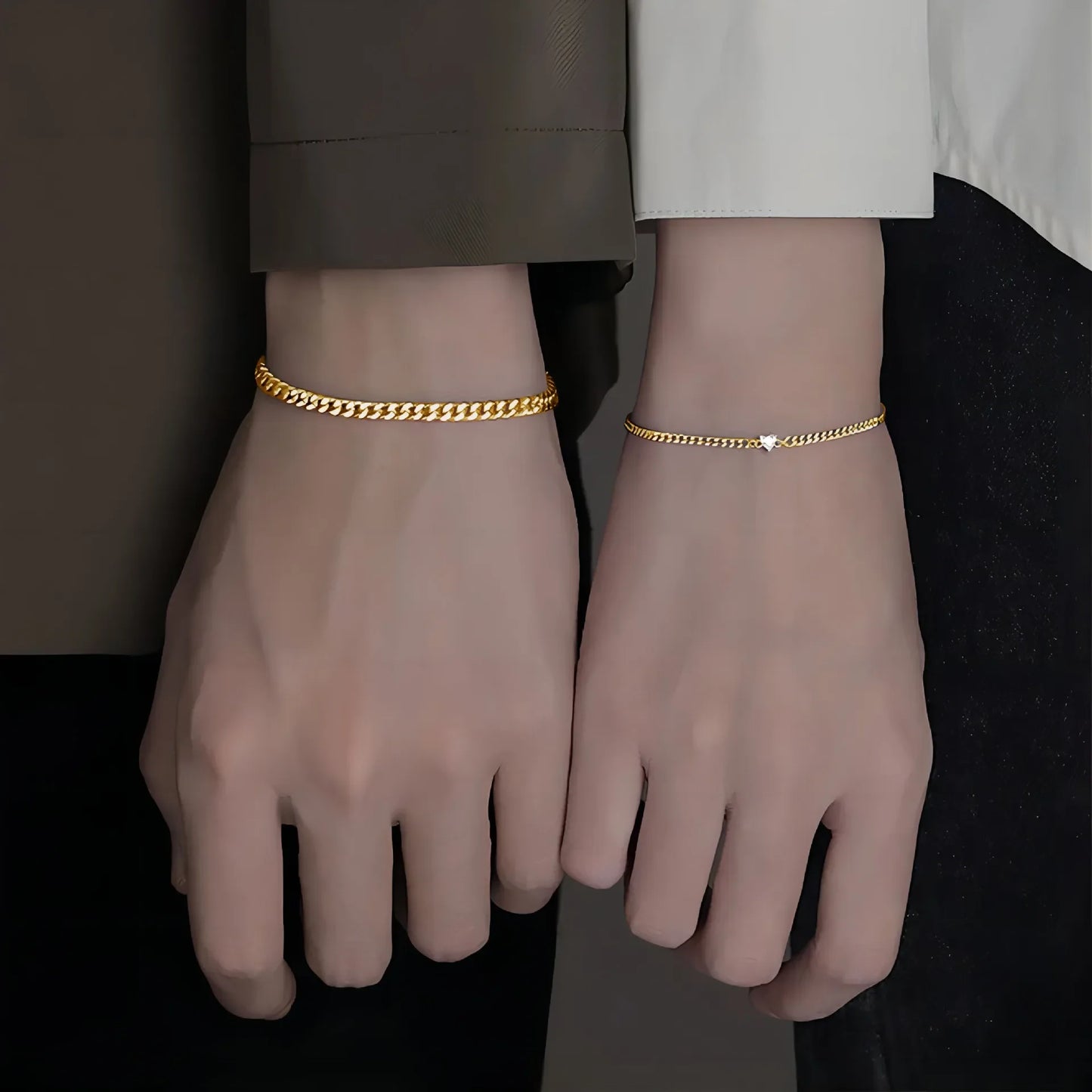LATS 2PCS Einfache Mode Armband Set für Paar Unisex Frauen Männer Liebhaber Kristall Herz Gold Farbe Kette Armbänder Trend schmuck