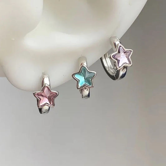 Mode Bunte Zirkon Stern Halskette Ohrringe für Frauen Süße Kühle Pentagramm Colliers Schlüsselbein Kette Ohrringe Y2K Schmuck Sets