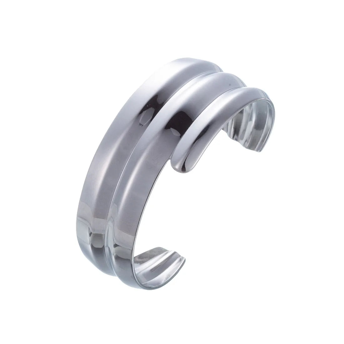 CARLIDANA Minimalistisches, hochwertiges neues Design, PVD-Silberfarbe, Edelstahl, modische Manschette, hohle Armreifen, Armband für Frauen