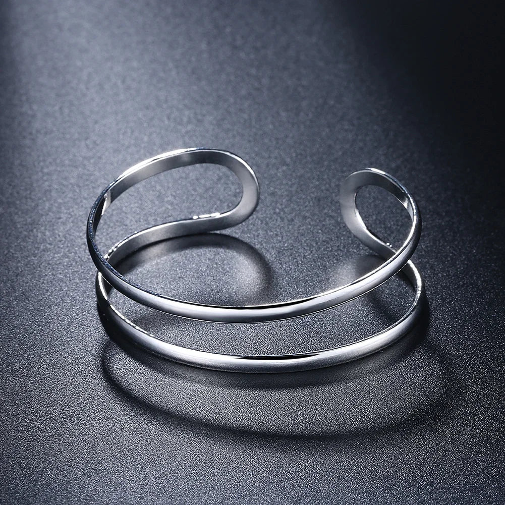 Hochwertiger Armreif aus 925er-Sterlingsilber mit doppelter Linie für Männer und Frauen, verstellbares Armband, Mode, Party, Hochzeit, Streetwear-Schmuck