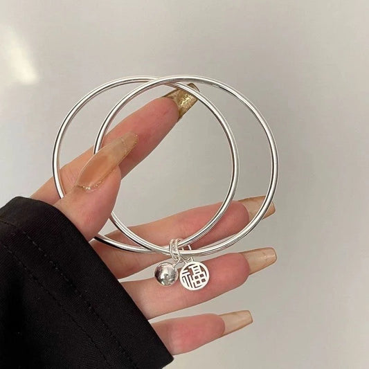 Mode viel Glück Doppels chicht Fu Glocke Armband Silber Farbe Trend elegante Anhänger Armreifen für Frauen