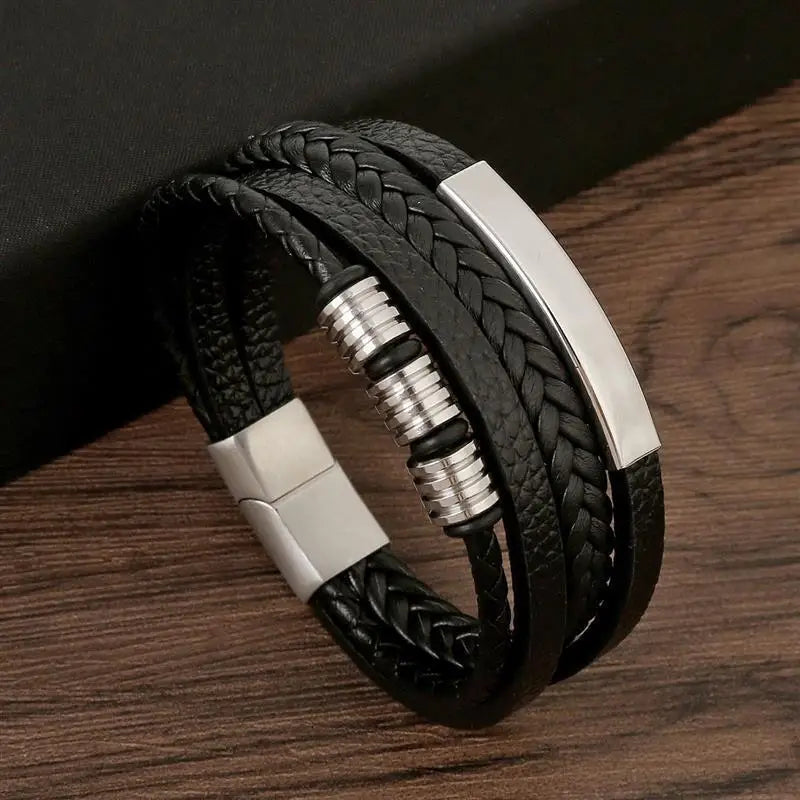 Punk Männer Leder armband mit Edelstahl Magnet verschluss geflochten mehr schicht ige Leder verpackung Armreifen Mann Schmuck Geschenk