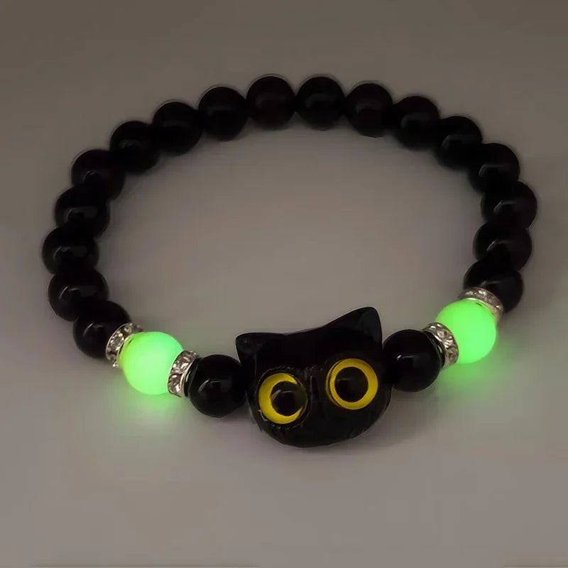 1 STÜCK Passende Armbänder Paare Frauen Männer Leuchtende süße Katze Freundschaftsarmband Schwarz Weiß Katzenkopf Perlenstrang Armband